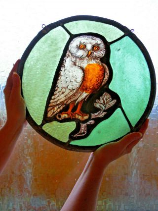 Vintage Stained Glass Fragment Of An Owl.
