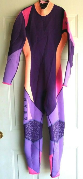 Vintage 90s Nike Womens Aqua Gear Full Body Wet Suit Purple Pink Neon Orange Med