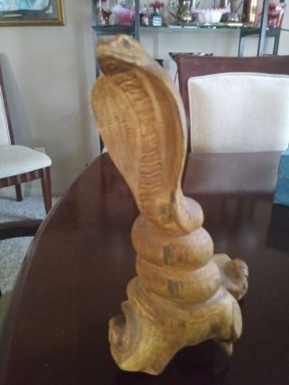 Hand Carved Cobra Snake Statue 12  Solid Wood Carving By Zenda Imports
