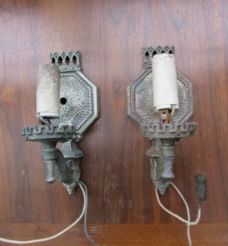 4 Vintage Brass Gothic Tudor Spanish Revival Wall Sconces Antique Hammered