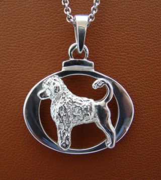 Small Sterling Silver Portuguese Water Dog Standing Study On A Horizontal Oval
