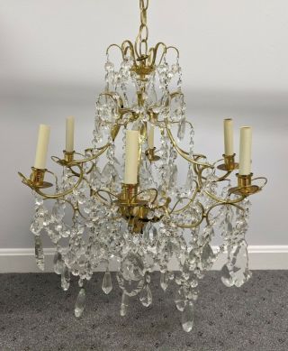 Antique French 6 Arm Bronze & Crystal Chandelier - Large