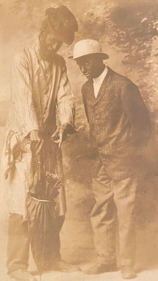 Studio Real Photo Rppc Two Men On Stage Dressed As Abraham Lincoln & Black Man