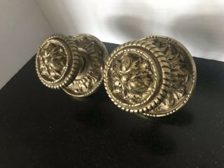 2 Ornate Heavy Solid Brass Door Knobs With Back Plate
