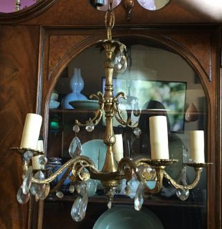 Antique Brass Victorian Art Nouveau 5 - Arm Chandelier Light Lamp Architectural