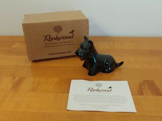 Vintage Rookwood Pottery Sitting Black Scottish Terrier Scotty Dog W/ Orig Box