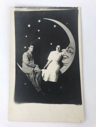Rppc Azo Paper Moon Studio Photo With Young Couple In Photography Studio 1910s