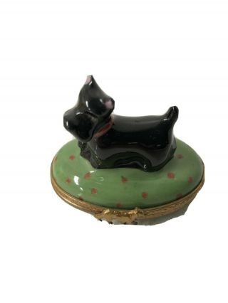 Vintage Limoge Scottie Dog Pill Box Hand Painted Porcelain