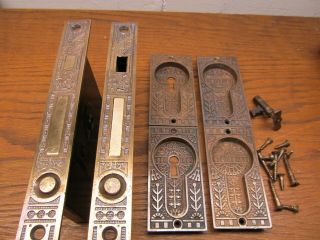 Brass? Bronze ? Eastlake Pocket Door Mortise Locks.  Escutcheons.  Ornate