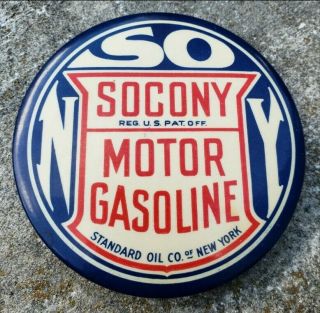 Antique Vintage Rare Socony Motor Oil Advertising Pocket Mirror 3.  5 "