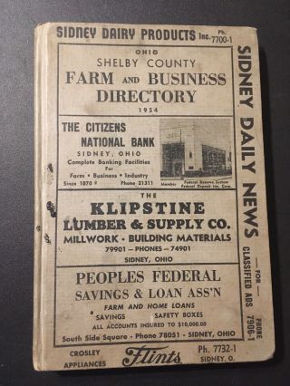 1954 Shelby County Ohio Farm Business Directory Sidney Anna Botkins Russia