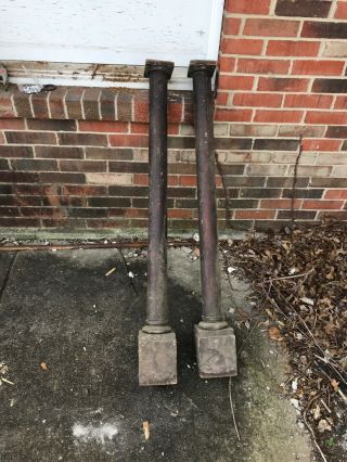 Match Pair Antique Oak Smooth Columns 46 X 5 1/8 Base 4” Top