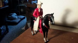 Hartland " Cowboy " Figure On Black Horse W/red Saddle Western Figure Model