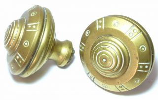 Large Pair Quality Antique Rare Arts & Crafts Brass Door Centre Knob Handles