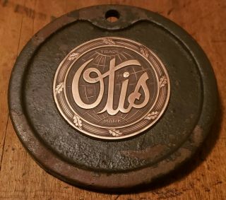 Antique Otis Elevator Brass Flat Medallion 2.  2” With 3.  75 " Iron Oil Plate