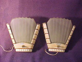 Vintage Matched Pair Slip Shade Art Deco Wall Sconces