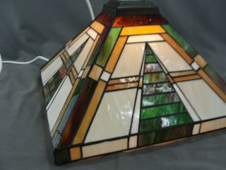 Vintage Pendant Stained Slag Glass Arts & Crafts Mission Light Shade With Wiring 2