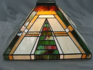 Vintage Pendant Stained Slag Glass Arts & Crafts Mission Light Shade With Wiring 3