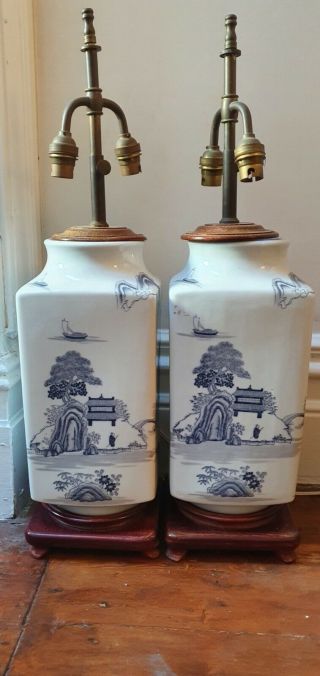Vintage Chinese Porcelain Vase Table Lamps Hand Painted (pair)