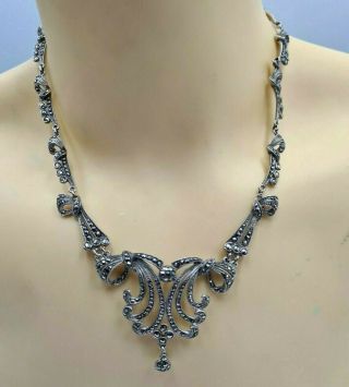 Vintage Art Deco Sterling Silver Marcasite Necklace