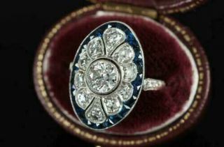 Vintage Art Deco Engagement Wedding Ring 2.  4ct Round Diamond 14k White Gold Over