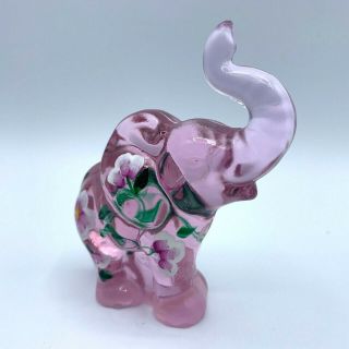 Vtg Fenton For Lenox Art Glass Pink Hand Painted Elephant Rose Belle Figurine