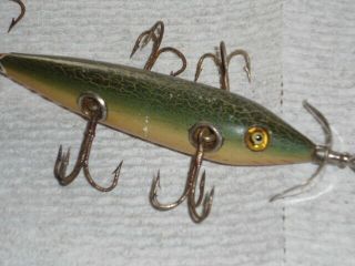 Early Round Body Heddon 5 Hook Vintage Minnow Fishing Lure