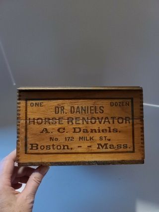 Antique Dr.  Daniels Horse Renovator Veterinary Medicine Wooden Advertising Box