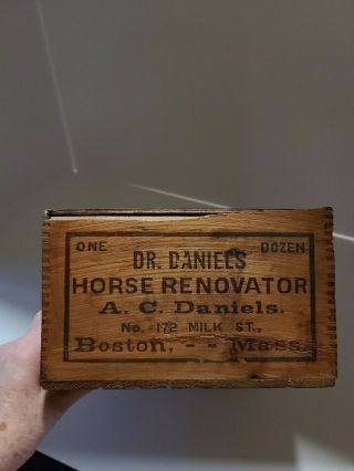 Antique Dr.  Daniels Horse Renovator Veterinary Medicine Wooden Advertising Box 3