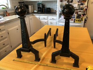 Antique Bradley & Hubbard Arts & Crafts Mission Style Cast Iron Andirons Signed