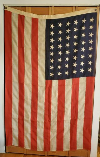 Vintage 48 Star Us American Linen Cloth Flag 4 X 6 Feet