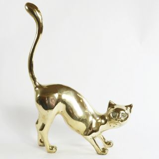 Vtg Solid Brass Siamese Cat Statue Sculpture Art Korea Large 14 " Long 3.  6 Lbs