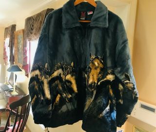 Xl W/ Tags Mazmania Vintage Plush Fleece Horse Jacket Blue/grey Extra Large