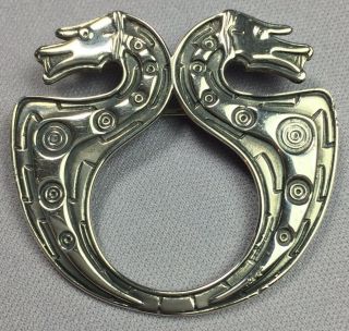 Vintage Scottish Orkney Ola M Gorie Celtic Dragon Silver Brooch
