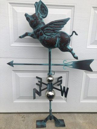 3d Flying Pig Weathervane Functional Ant Copper Finish Weather Vane Handcrafted