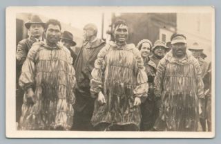Charles Lindbergh W Rain Coat Inuits Rppc Antique Nome Alaska Eskimo Photo 1930s