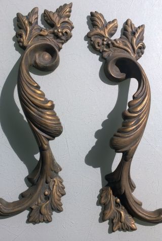 2 Large Handle Door Pulls Solid Brass Old Vintage Antique Style 11 " Heavy B