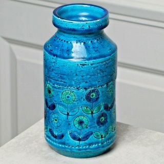 Vintage Vibrant Rimini Blue Aldo Londi Vase For Bitossi Italy Mcm 18,  5 Cm