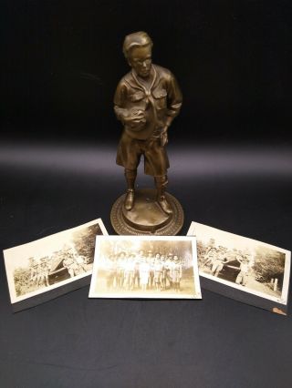 1930’s Boy Scouts Of America Award Statue 8.  75 " With Scout Photos