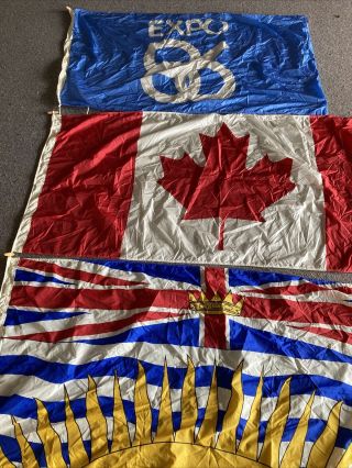 Expo 86 Flag 1986 - World Fair Vintage Blue - With Canada Flag And Bc Flag