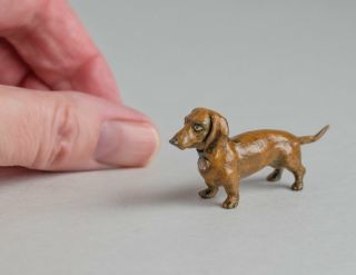 Cute Vintage Cold Painted Bronze Miniature Dachshund Dog Wiener/sausage