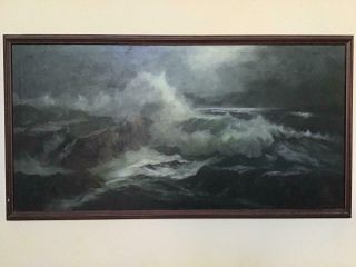 Large Vintage Oil On Canvas Painting Ocean Seascape Paul W.  Lambert