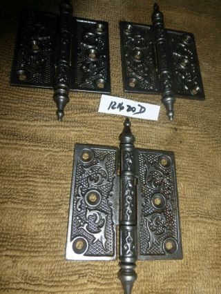 3 Vintage Antique Ornate Cast Iron 3.  5 " X3.  5 " Steeple Tip Hinges 121620 D