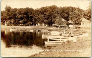 Grays Lake,  Illinois Rppc Real Photo Postcard Cages Lake Scene / Boats - 1934