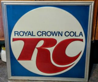 Very Rare Vintage Royal Crown Cola " Rc " Large Embossed Metal Sign.  Nos &