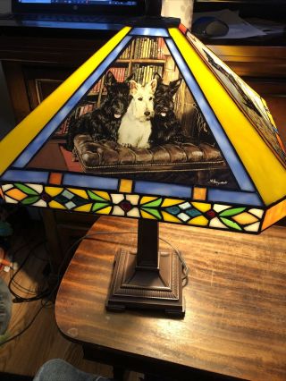 Scottish Terrier Danbury Stained Glass Table Tiffany Style Dog Signed Lamp