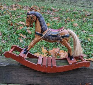 Vintage Rocking Horse Tabletop Carved Wood – 1970s
