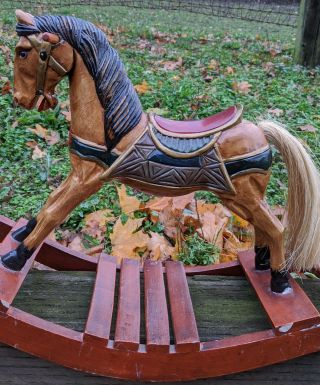 Vintage Rocking Horse Tabletop Carved Wood – 1970s 3