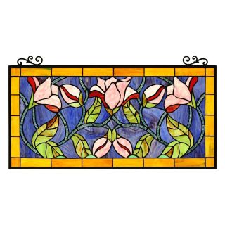 Floral Design Tiffany Style Stained Glass Window Panel Suncatcher Handcrafted 34
