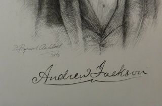 Rare Etching of President Andrew Jackson by P.  Audibert,  c.  1915.  10” x 7 ¼” 2